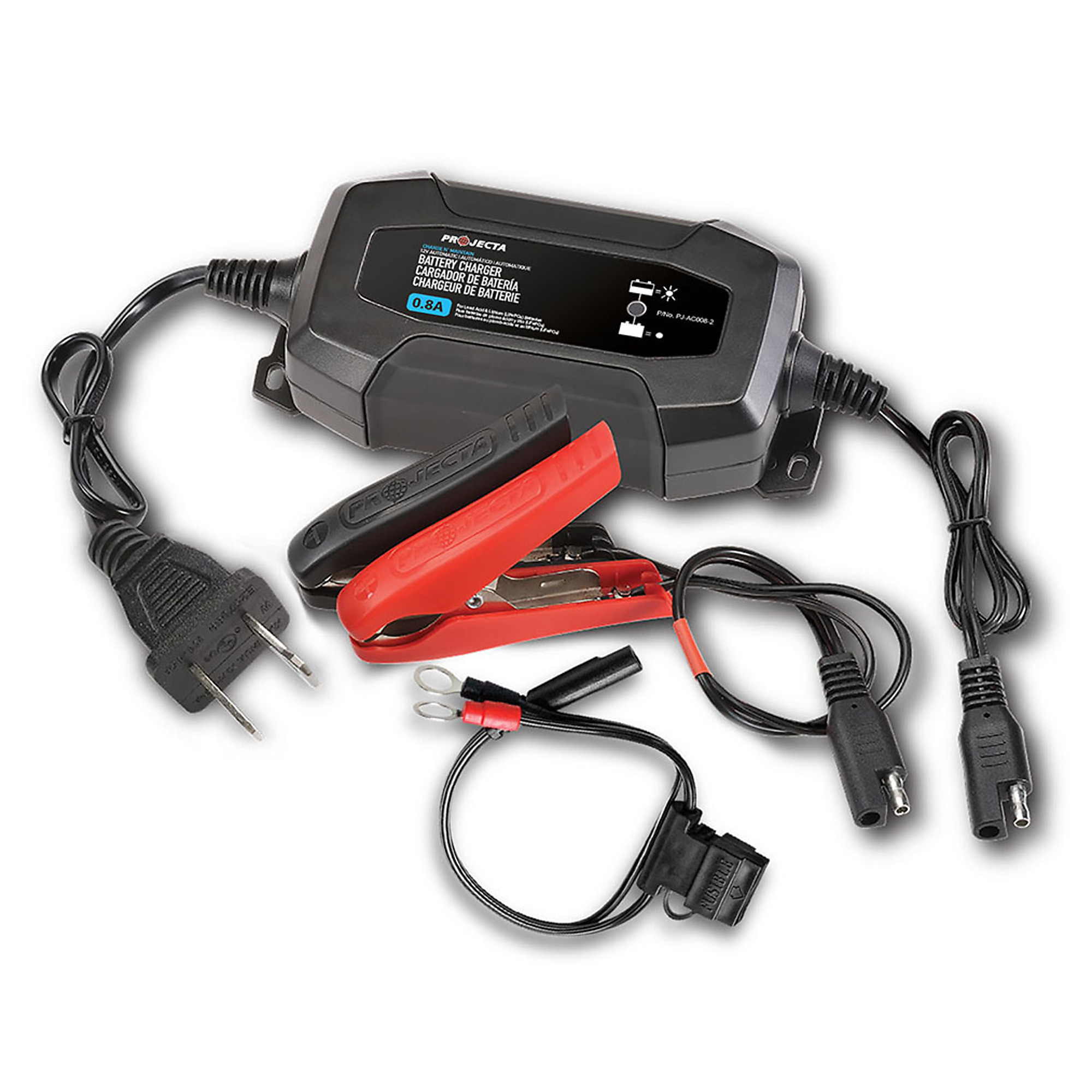 BWI Projecta, 4 Stage Automatic Battery Charger 12V 0.8A, Volts 12 Max. Amps 0.8 Model# PJ-AC008-2